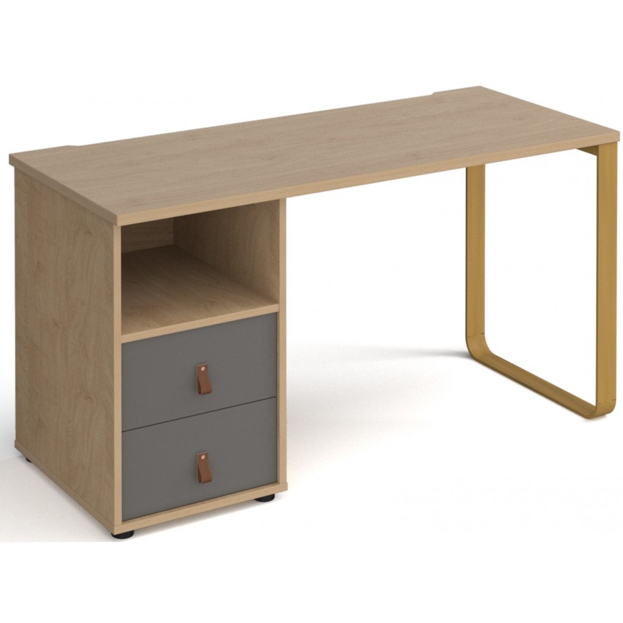 Cairo Straight Desk with Brass Leg and Integrated Drawers